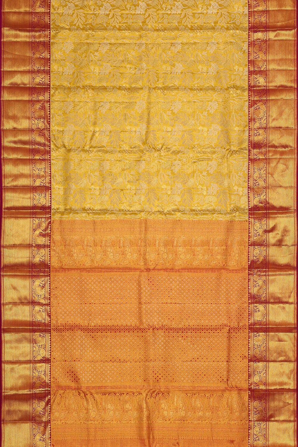 Image of Kanchipattu Golden Yellow Tissue Brocade Saree